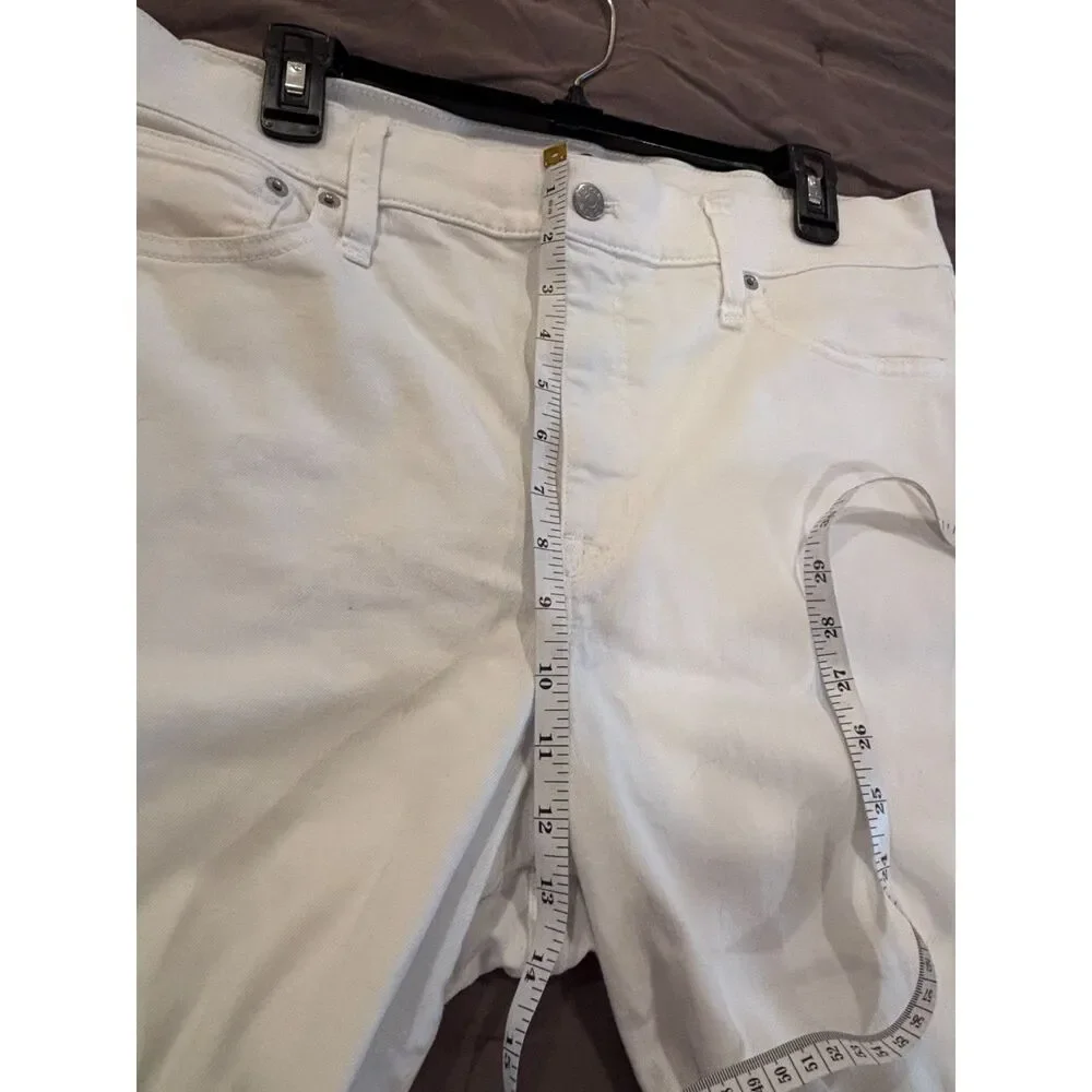 J.Crew Mid Rise Flare Crop Jeans White Raw Hem Stretch Denim Women's Size 33